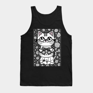 Beautiful Black and White Cat Illustration - Modern Art Tank Top